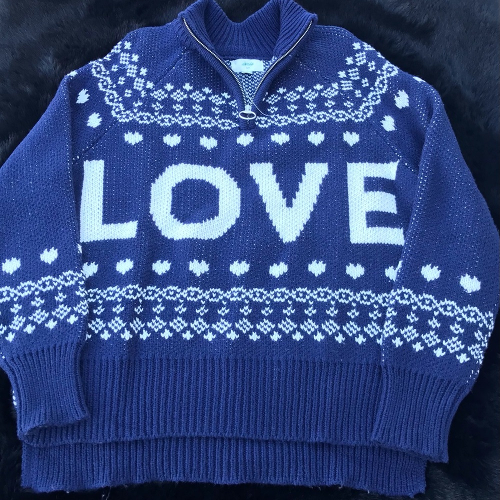 NWOT ~ Aerie "LOVE" Navy/White Oversized Sweater Size S